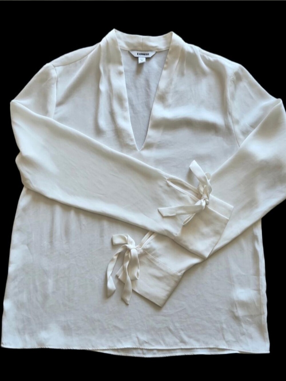 Express V Neck Blouse With Tie-Cuff Details